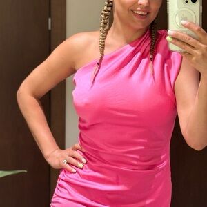 Smythe One-Shoulder Vibrant Pink Dress